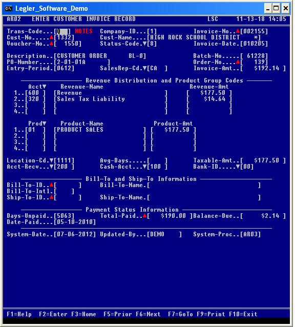 Customer Invoice Screen